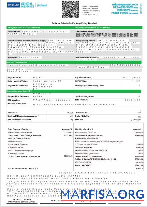 Realistic India Reliance General Insurance Company Limited license fake bank statement word 2 pages sample